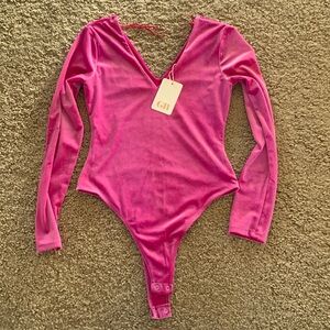 COPY - Gianni Bini Long Sleeve V-Neck Knit Velvet Bodysuit